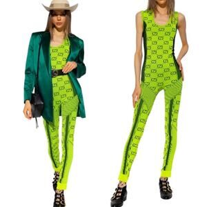 Gucci GG Monogram Jacquard Polyamide Jumpsuit Green Size S